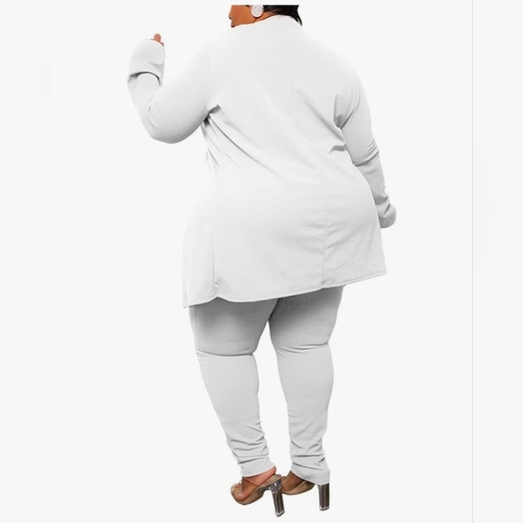 Women's White 2 Piece Pants & Blazer Set - Picture 2 of 3